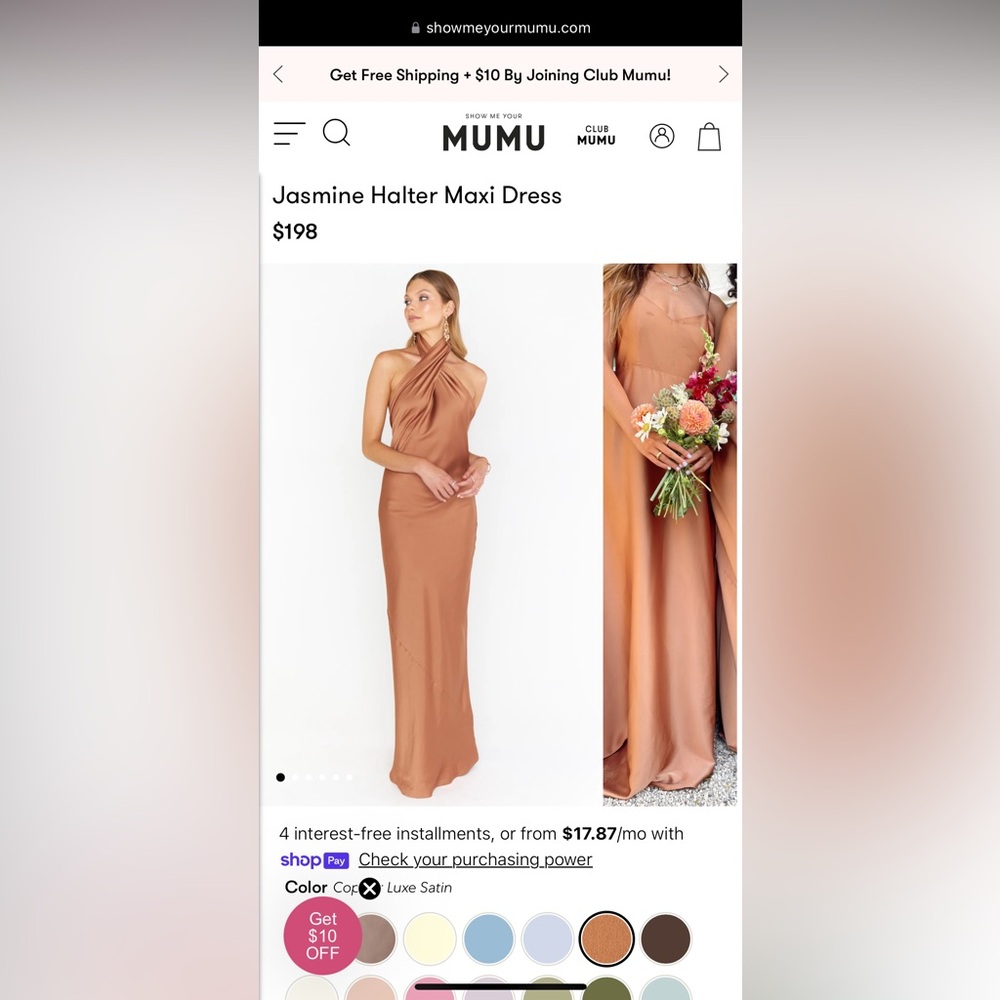 Show Me Your Mumu Jasmine Halter Top Dress in Cooper Luxe Satin